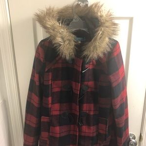 Plaid jacket with toggles